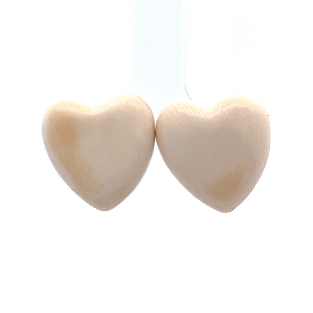 Heart Fossilized Ivory Stud Earrings 14 Karat Gold Yellow