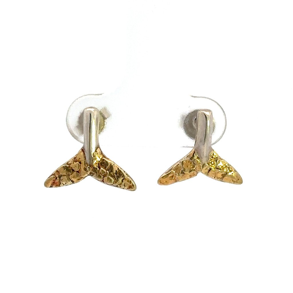 Whale Stud Sterling Silver Earrings Accented with Alaskan Gold Nuggets