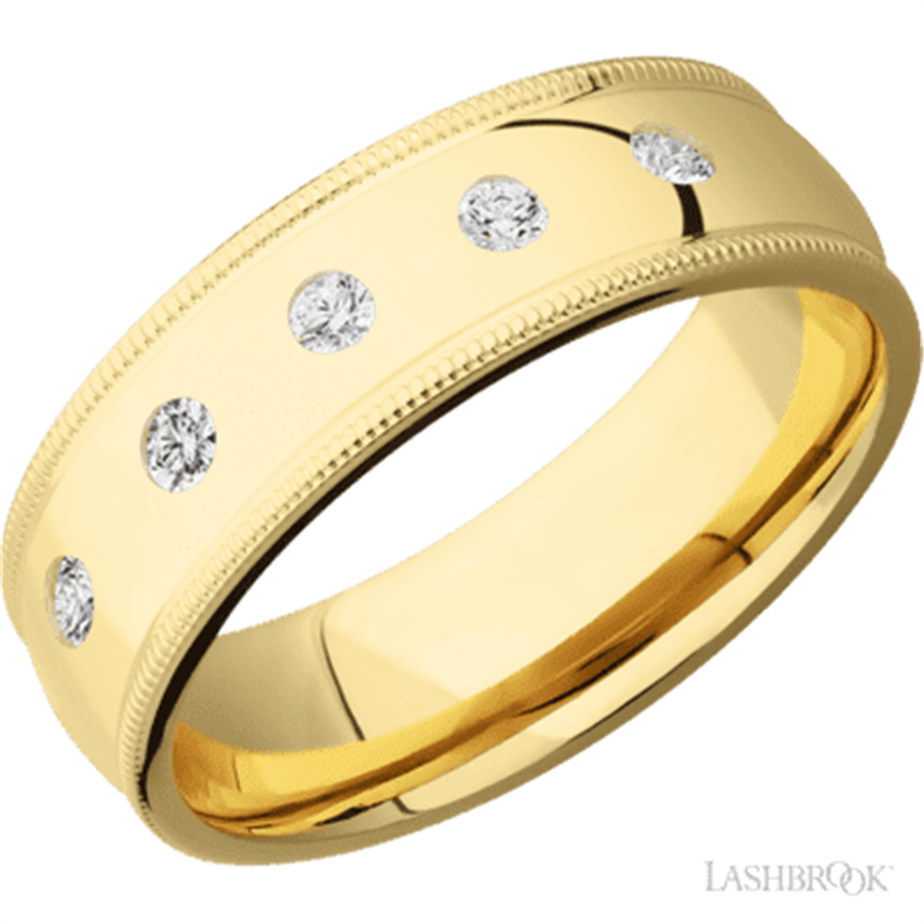 5 Stone Style Wedding Band 14 Karat Gold Yellow 7mm wide with Diamonds size 10