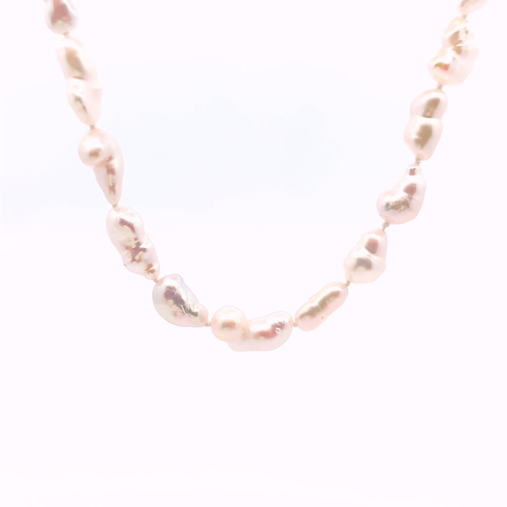 Single Strand Knotted Pearl Strand Necklace Strung on Sterling Silver 18" Long with Cream Cultured Keshi Fresh Water Pearl