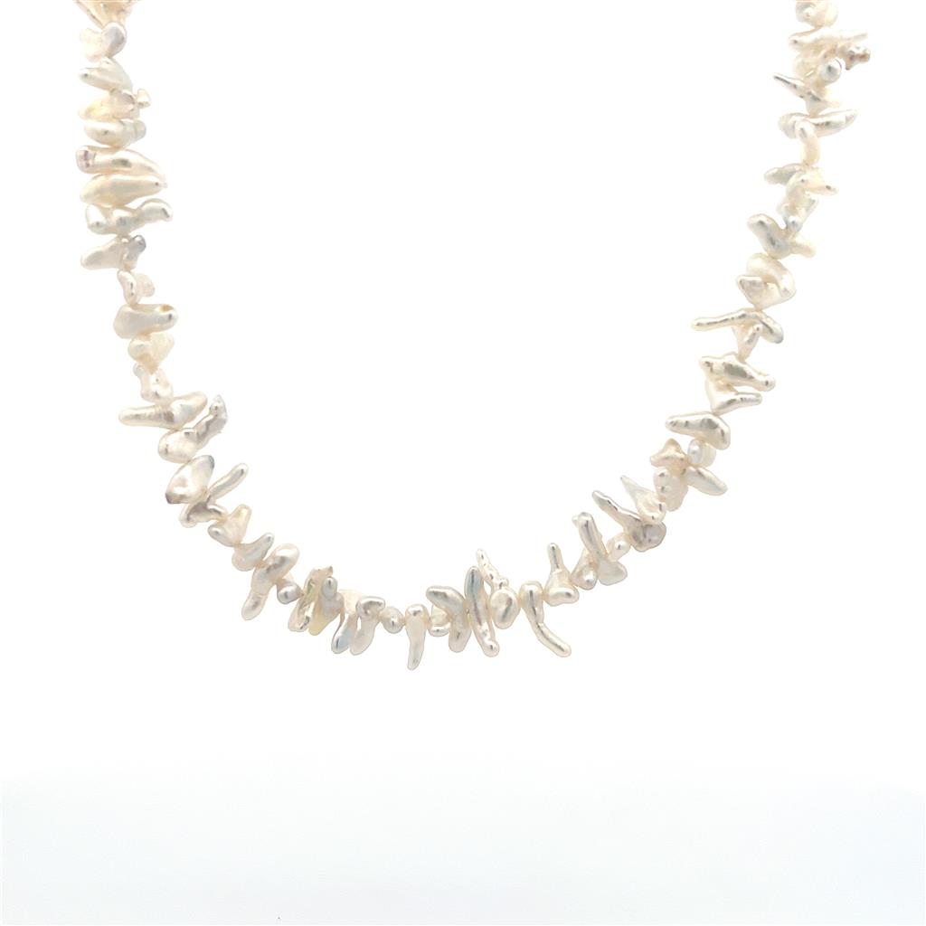 Single Strand Pearl Strand Necklace Strung on 14 KT 18" Long with Cream Cultured Keshi Fresh Water Pearl