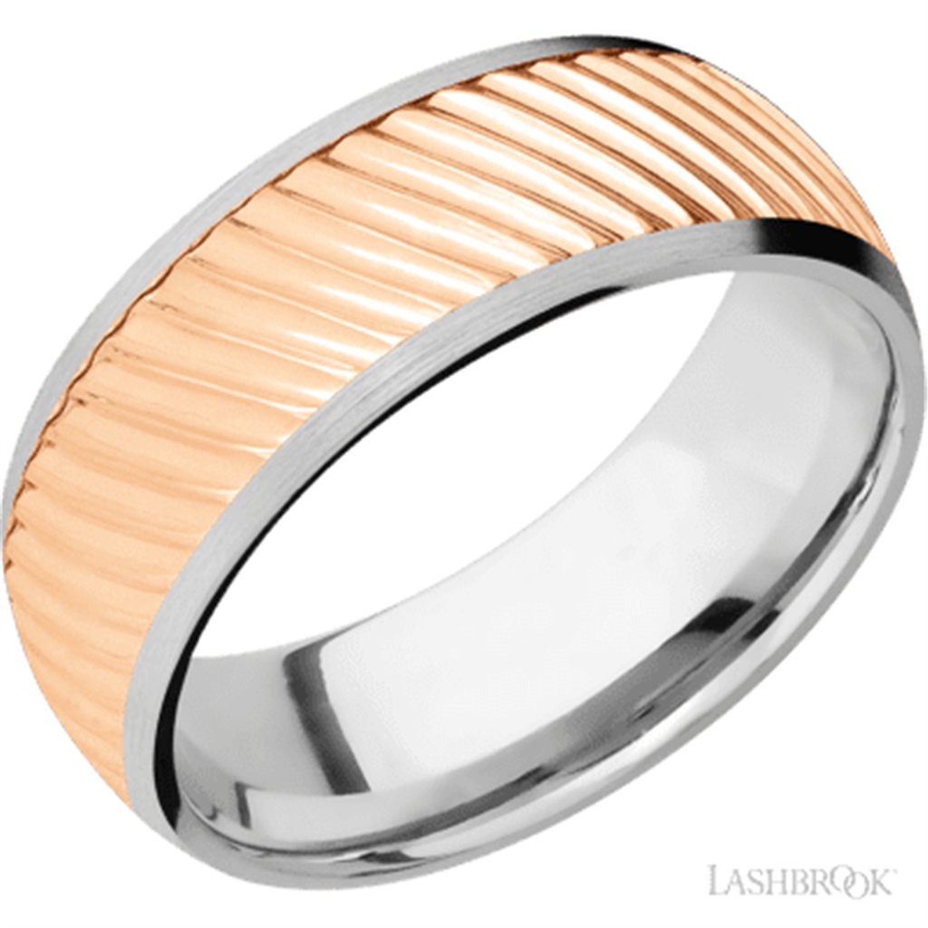 Straight Inlay Style Wedding Band 14 Karat Gold White 8mm wide size 10