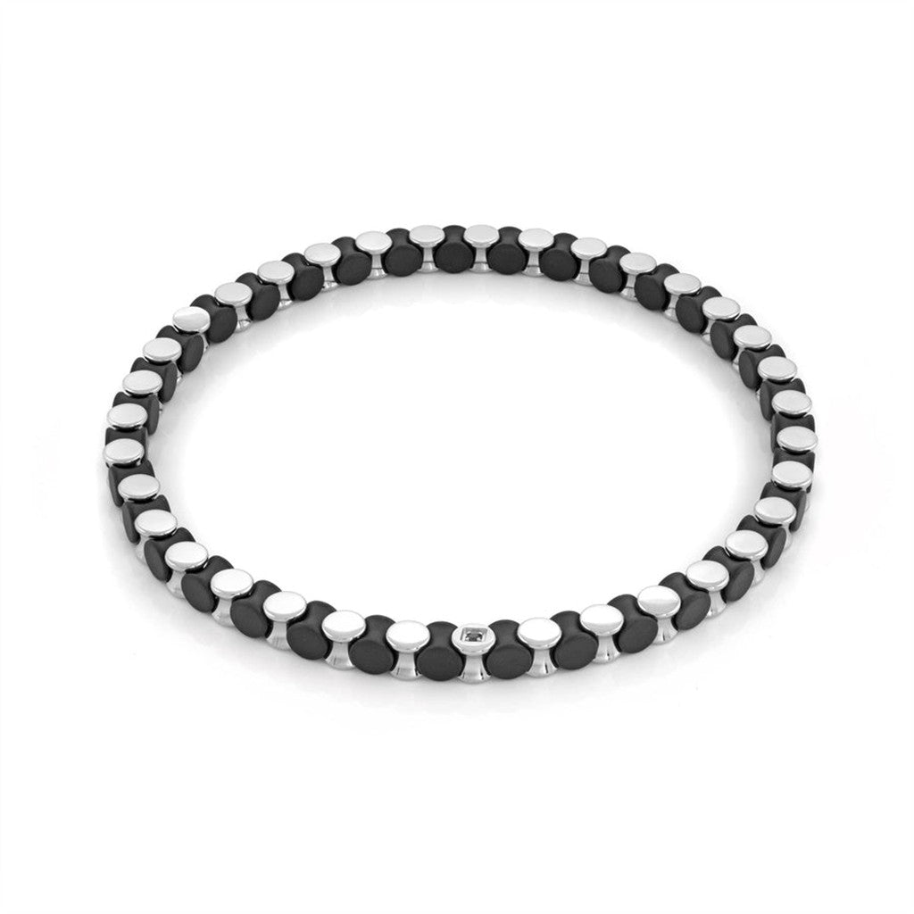 Progressive Stretch Alternative Metal Bracelet Stainless Steel Silver & Black Color 8.2" Long