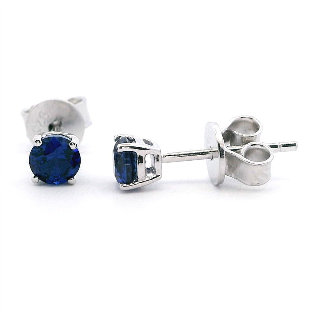 Birth Stone Studs Style Sterling Silver White With Round Sapphires