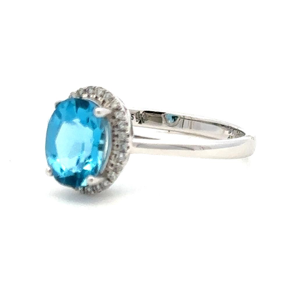 Halo Style Colored Stone Ring 14 KT White with Topaz & Diamonds Accent size 7