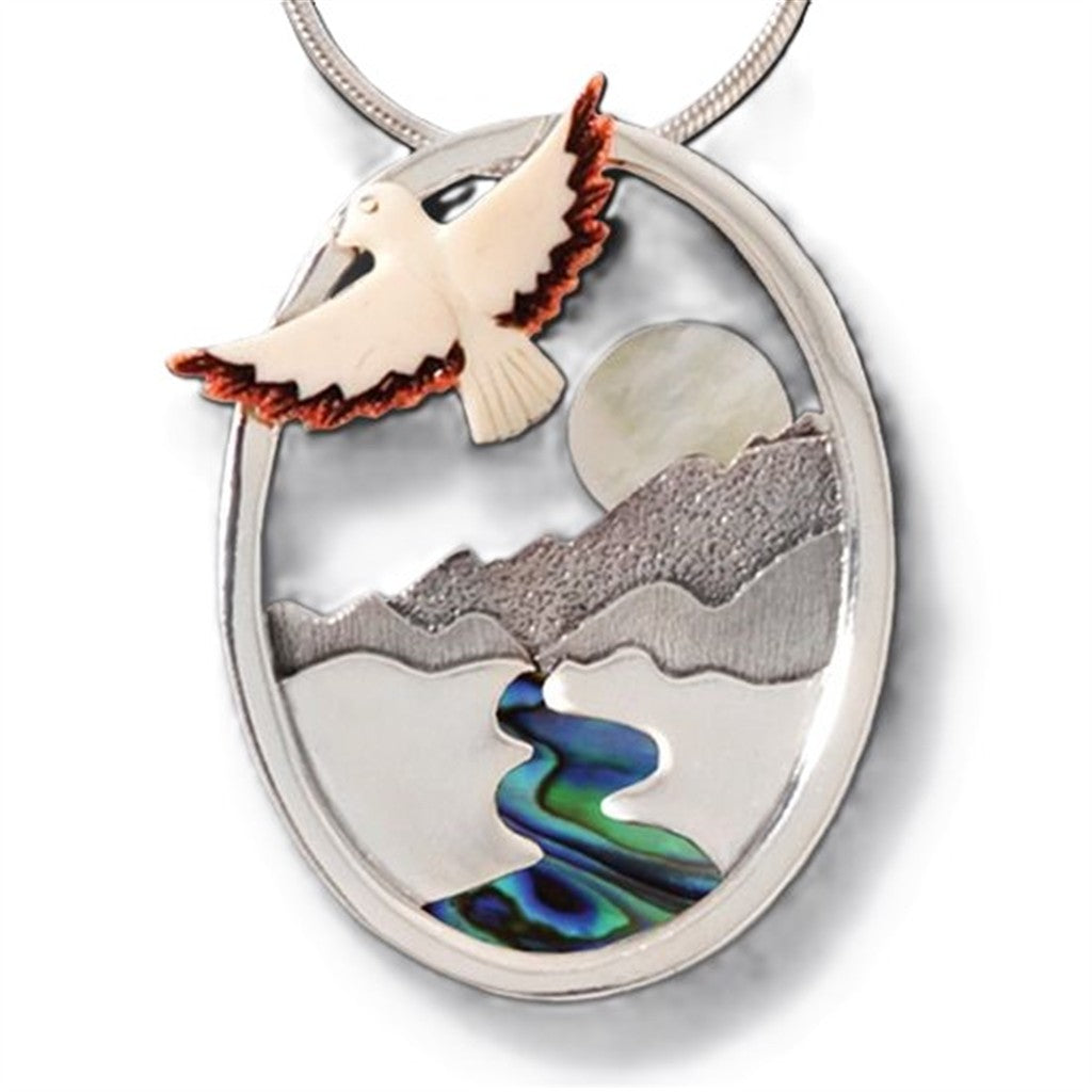 Mammoth Ivory Drop Style Bird Pendant/Necklace Sterling Silver