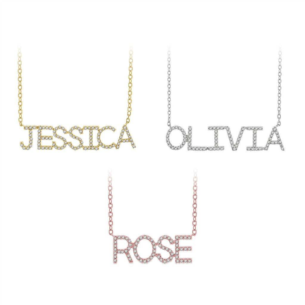 OLIVIA In Line Necklace 10 Karat Gold White With Diamond 18" Long