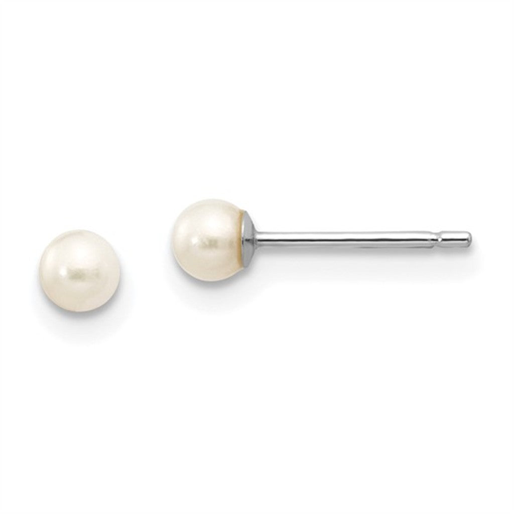 Single Pearl Studs Earring 14 Karat Gold White 4mm Fresh Water Pearls