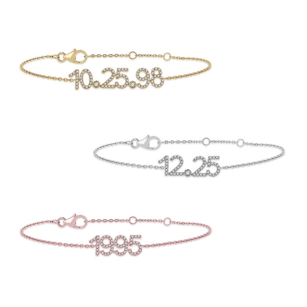 Cable Link Style 12.24 Diamond Bracelet 10 Karat Gold Yellow With Round Diamond 7" Long
