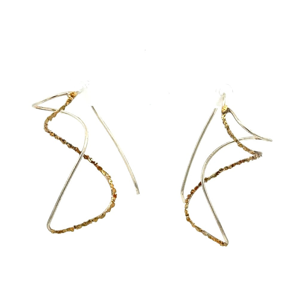 Spirel Wire Drop Sterling Silver Earrings Accented with Alaskan Gold Nuggets