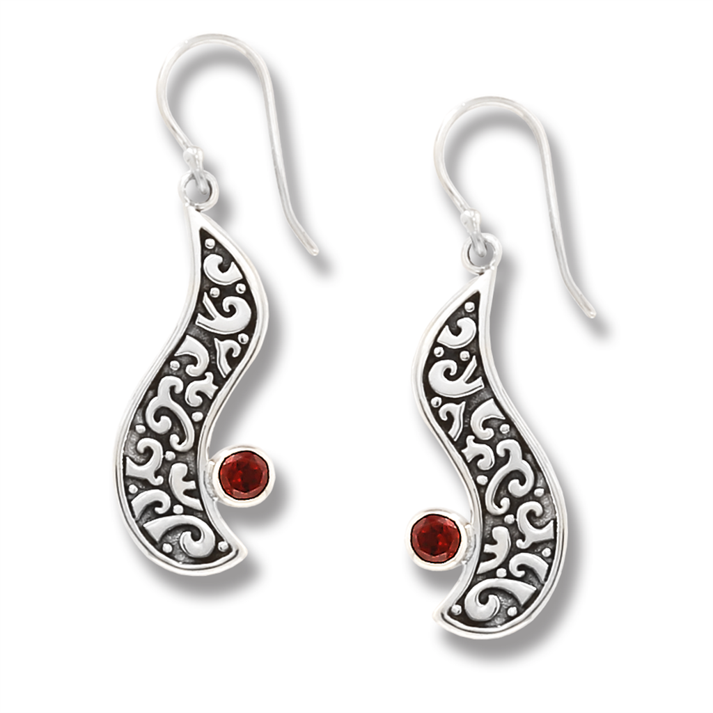 Wire Drop Style Sterling Silver White With Round Garnet Mozambiques