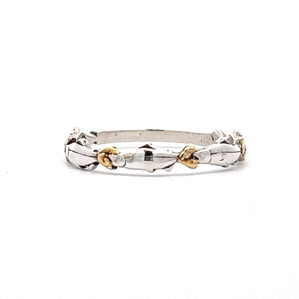 Sea Life Stack-Able Ring 2 mm wide Sterling Silver & Alaskan Gold Nugget Size 8