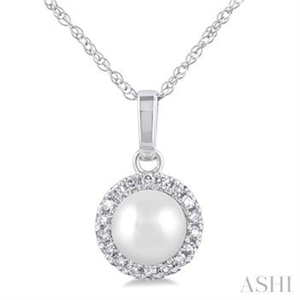 Drop Pendants 10 KT White with Round Fresh Water Pearl & Round I/J Diamonds