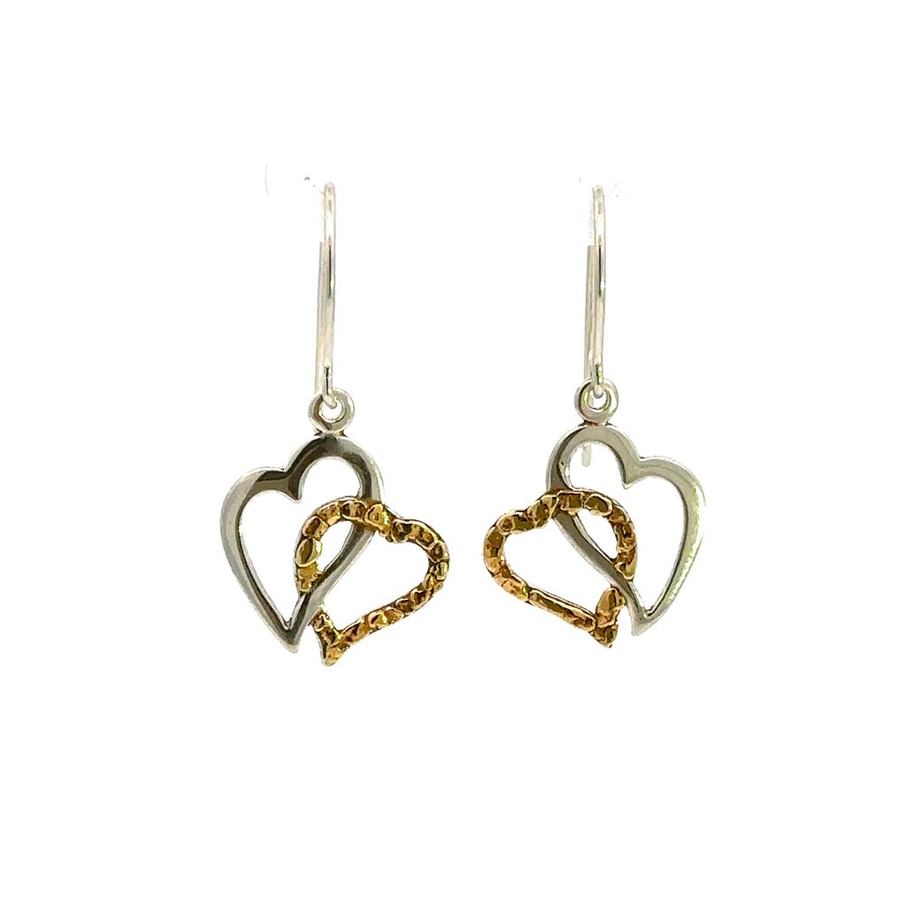Heart Wire Drop Sterling Silver Earrings Accented with Alaskan Gold Nuggets