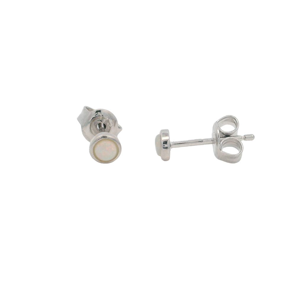 Round Opal Stud Sterling Silver Earrings