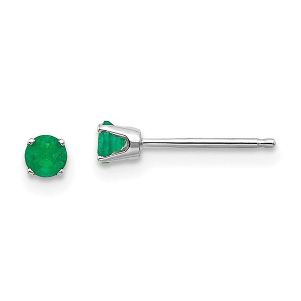 14 KT White May Birth Stone Stud Earrings With 4mm Round Emeralds