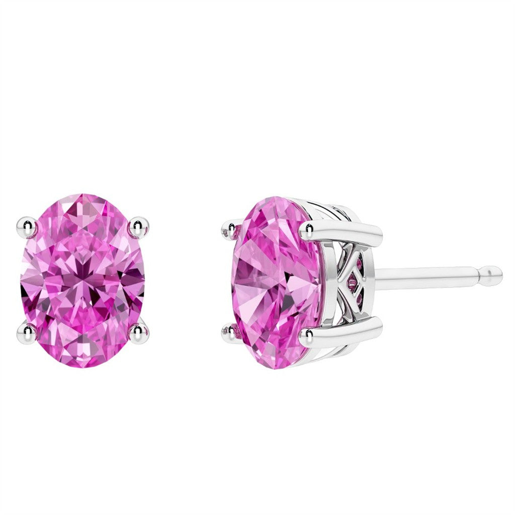Studs Style Sterling Silver White With Oval Sapphires