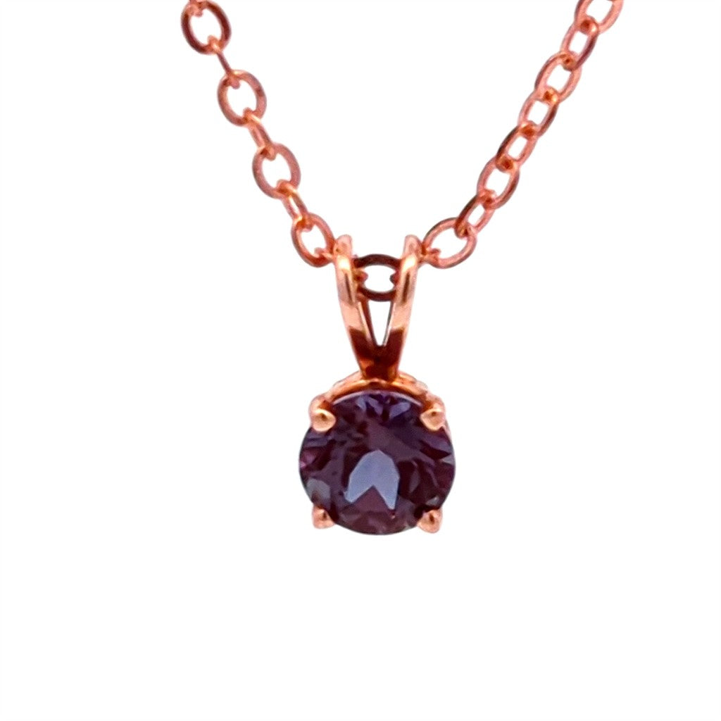 Solitare Pendants 14 Karat Gold Rose with Round Alexandrite