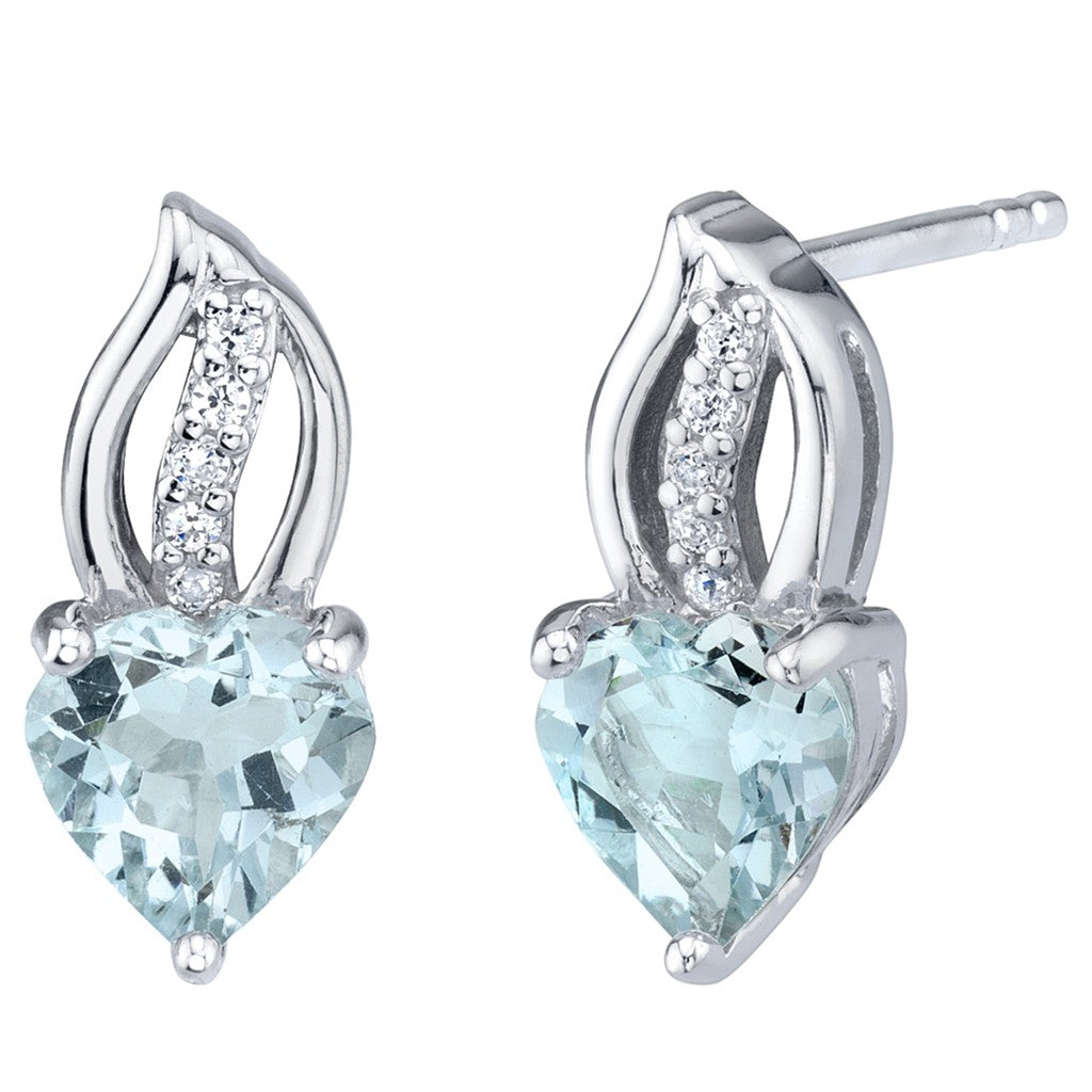 Stud Drop Style Sterling Silver White With Heart Aquas And Round Cubic Zirconias