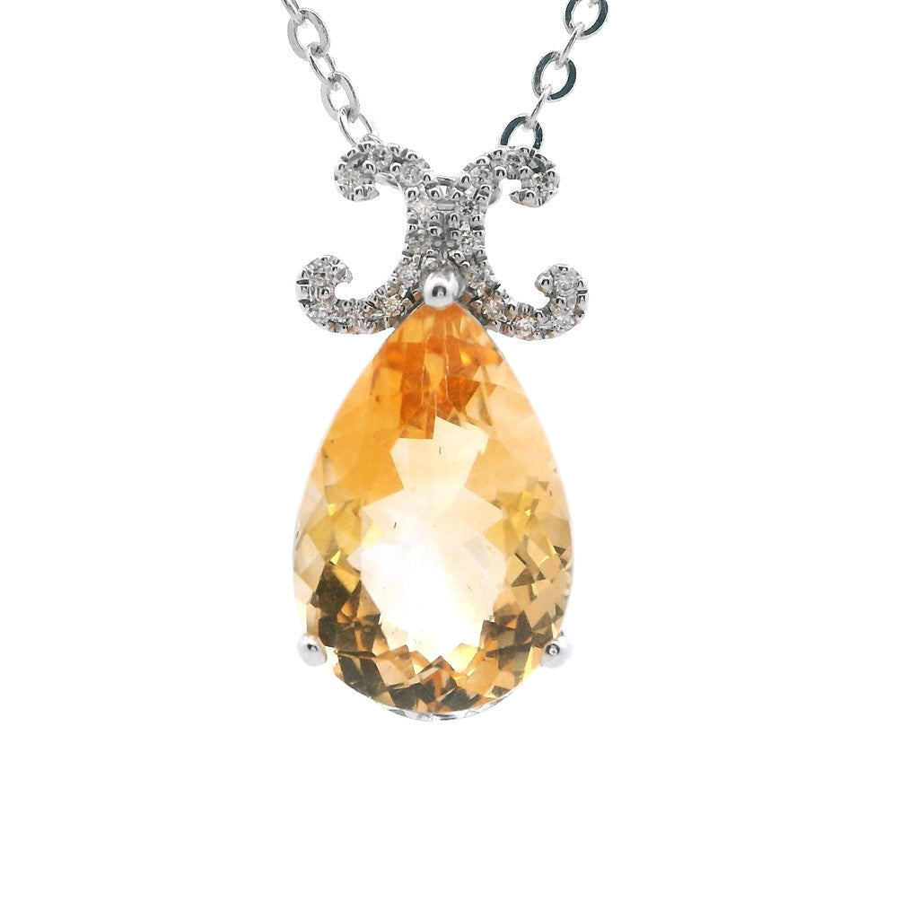 Slider Pendants 14 Karat Gold White with Pear Citrine & Round Diamond
