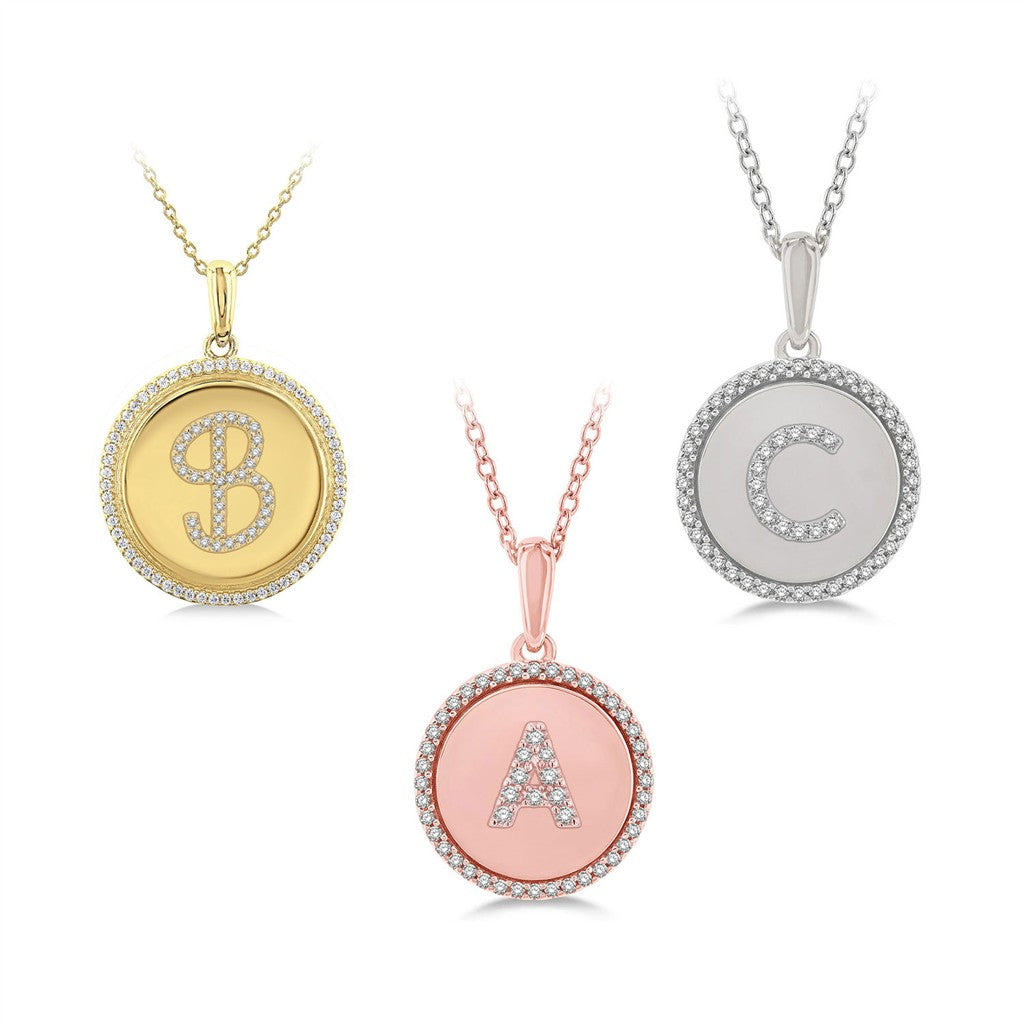 Script A Drop Pendant Diamond 10 Karat Gold White with Round I/J Diamond