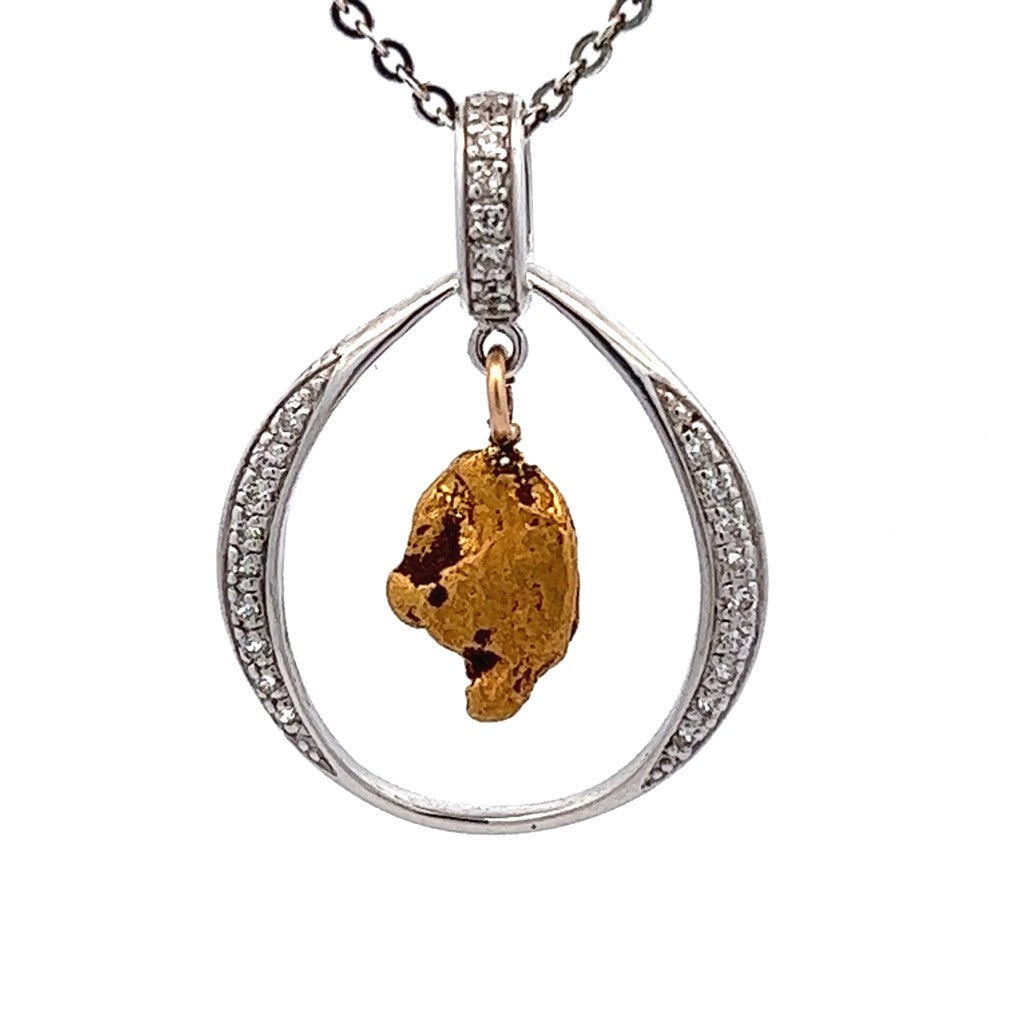 Drop Style Alaskana Pendant Sterling Silver & Alaskan Gold Nugget