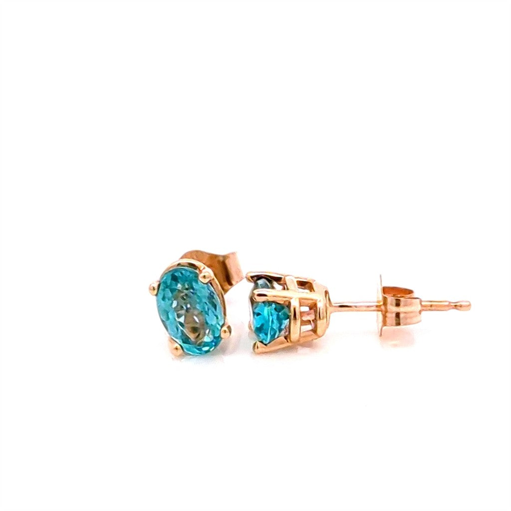14 Karat Gold Yellow Stud Earrings Oval Apatites