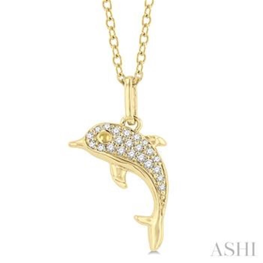 Dolphin Drop Pendant Diamond 10 Karat Gold Yellow with Round I/J Diamonds