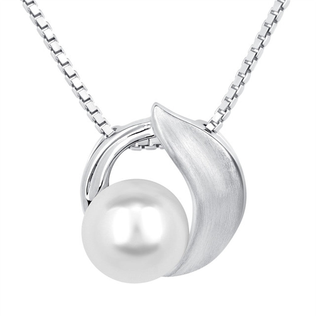 Slider Pearl Pendant Sterling Silver White with Round Fresh Water Pearl