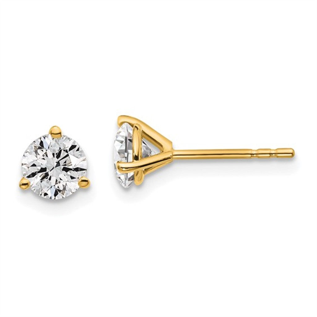 Lab Diamonds Single Stone Stud Earrings 14 Karat Gold Yellow 1.00 Carat Total Weight