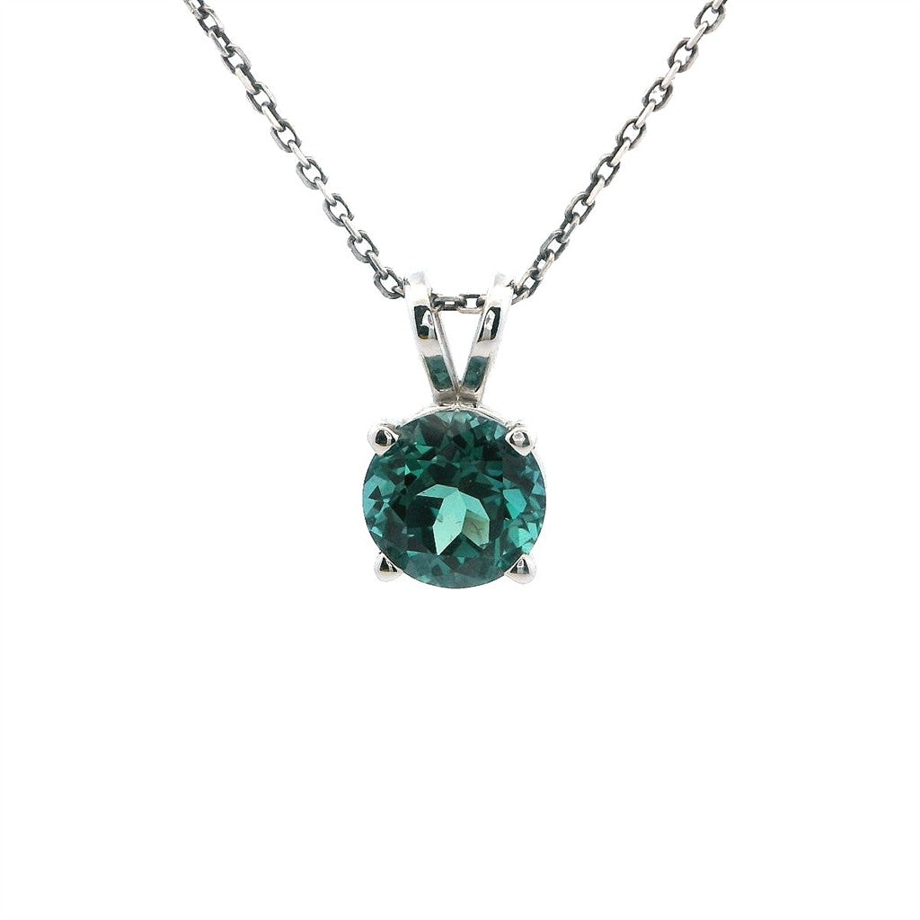 Solitare Pendants 14 Karat Gold White with Round Alexandrite