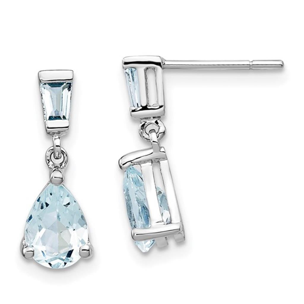 Earrings Precious Metal With Colored Stone Stud Drop 14 KT White With Aquas & Aquas
