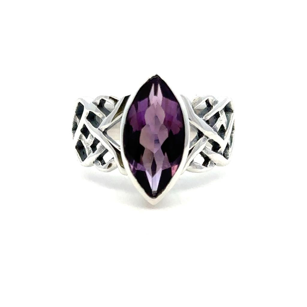Antique Style Rings Silver with Stones .925 White with Amethyst size 8