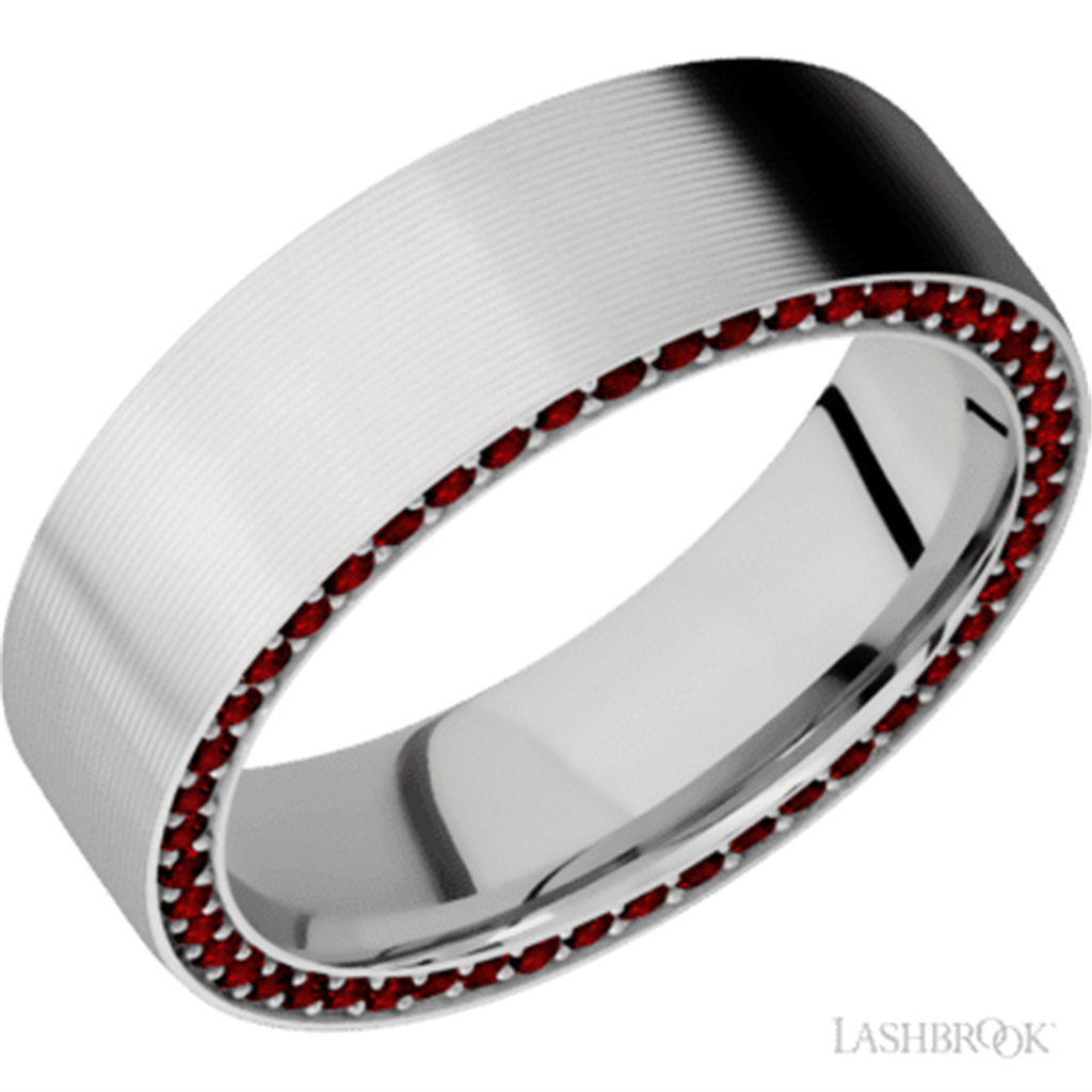 Eternity Style Wedding Band 14 Karat Gold White 7mm wide with Rubies size 10
