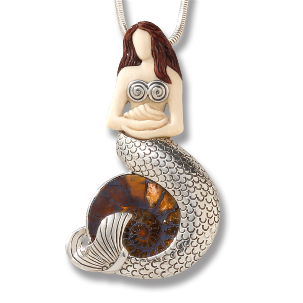 Mammoth Ivory Drop Style Mermaid Pendant/Necklace .925