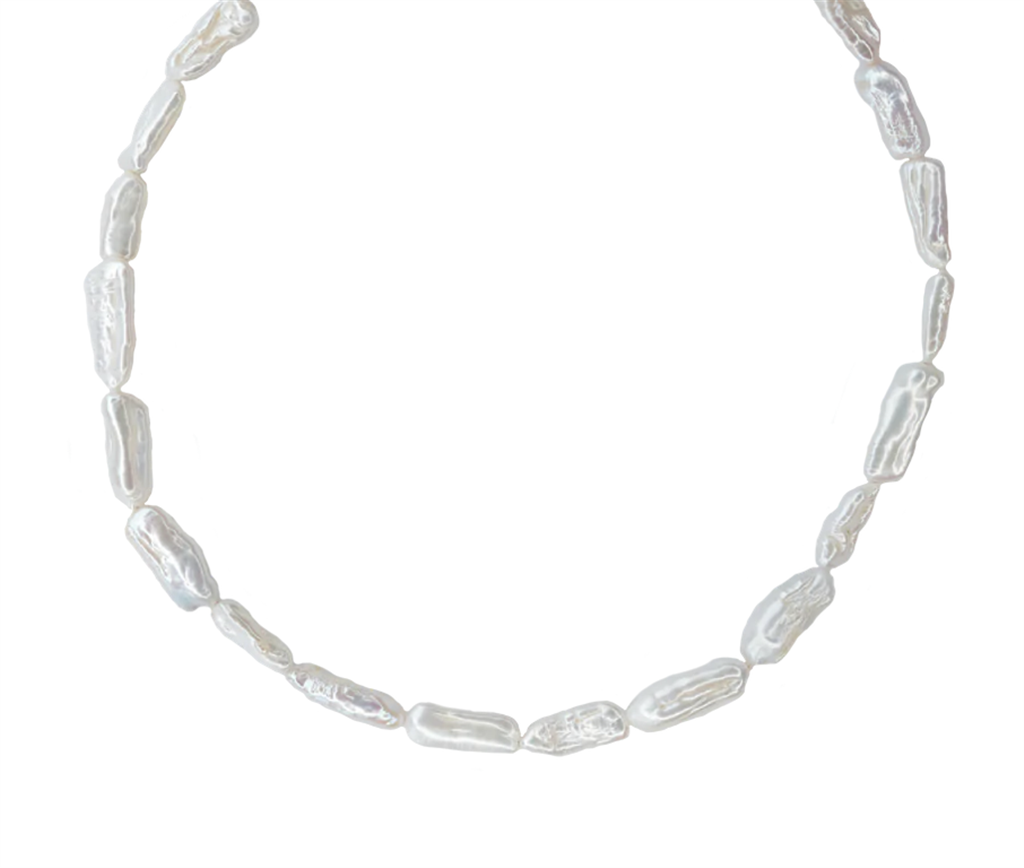 Single Strand Knotted Pearl Strand Necklace Strung on Gold Filled 17" Long with Cream Cultured Biwa Fresh Water Pearls