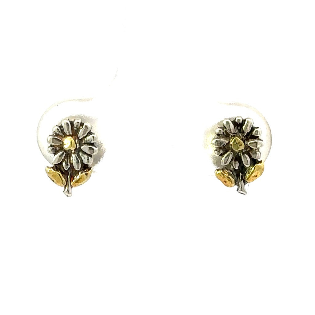 Flower Stud Sterling Silver Earrings Accented with Alaskan Gold Nuggets