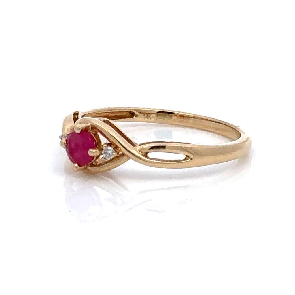 3 Stone Style Colored Stone Ring 14 KT Yellow with Ruby & Diamonds Accent size 6