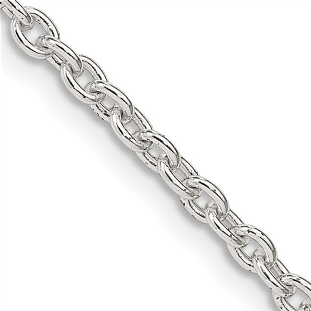 White Sterling Silver 2.75 MM Cable Chain 20" Long