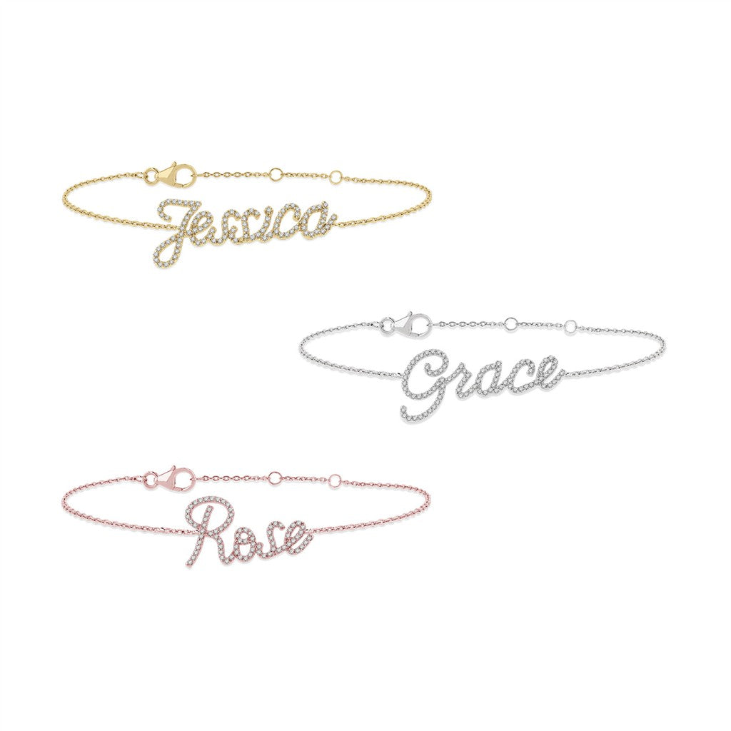 Cable Link Style Camila Diamond Bracelet 10 Karat Gold Yellow With Round Diamond 7" Long