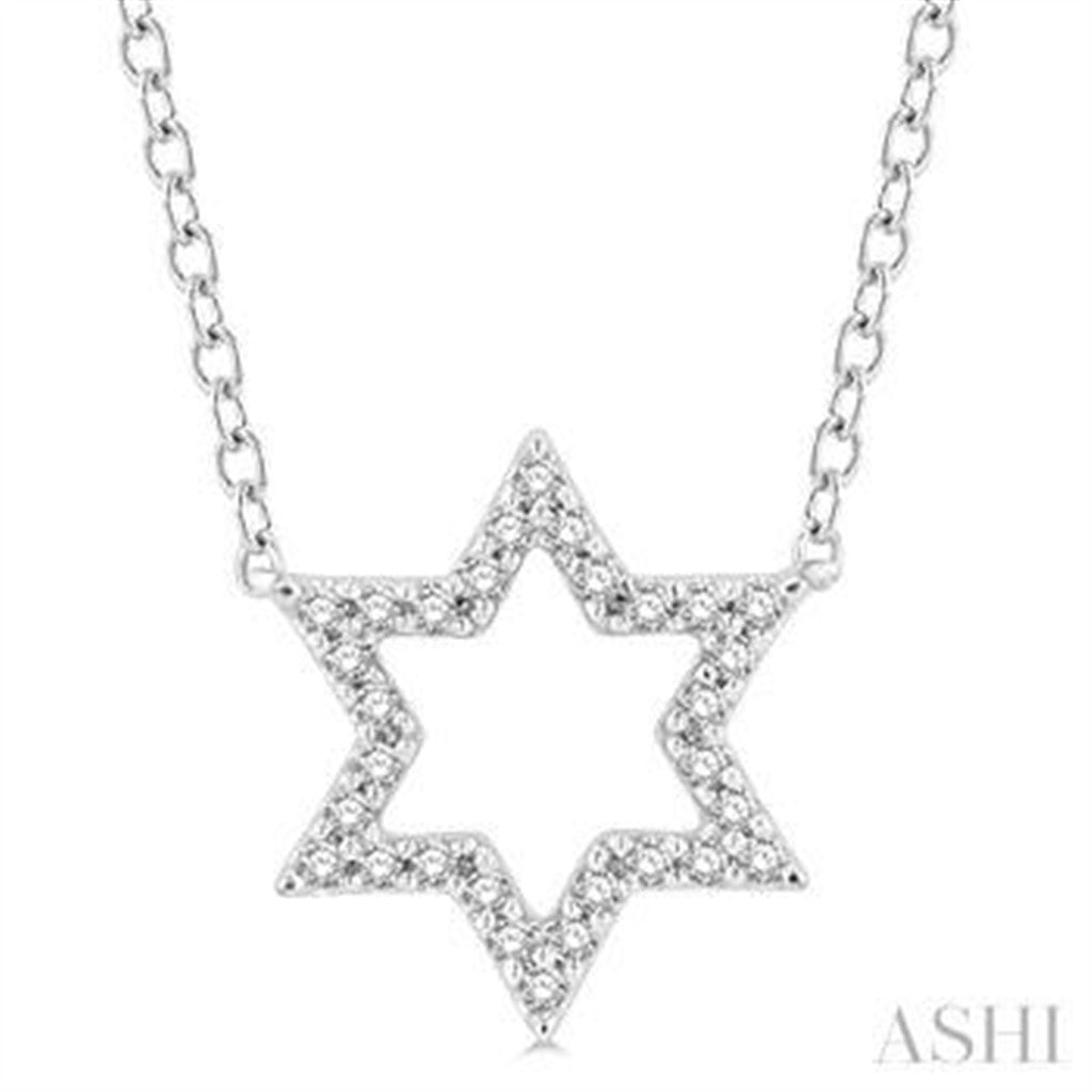 Star Of David Drop Pendant Diamond 10 Karat Gold White with Round I/J Diamonds