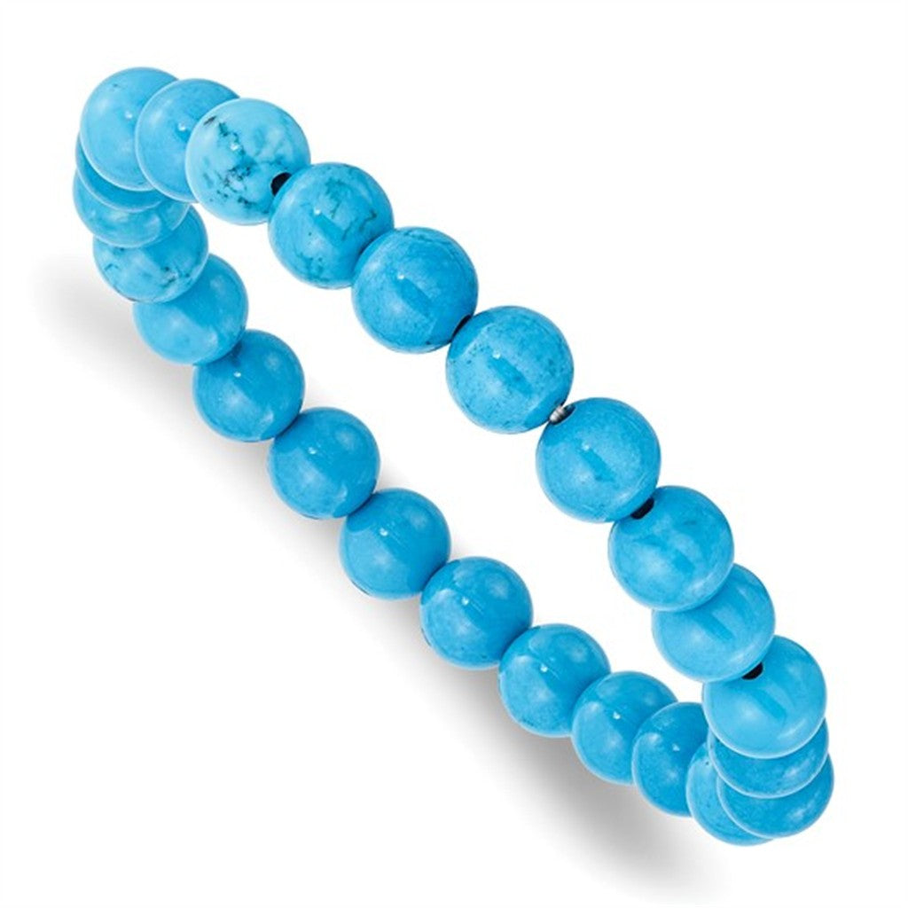 Blue Howlite Gemstone Bead Stretch Bracelet 6.75" Long