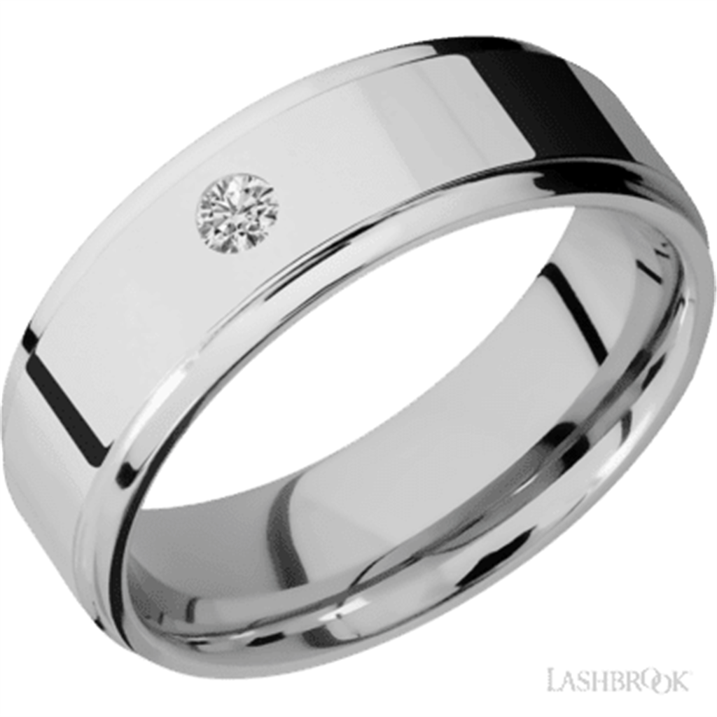 Straight Solid Style Wedding Band 14 Karat Gold White 7mm wide with Diamond size 10