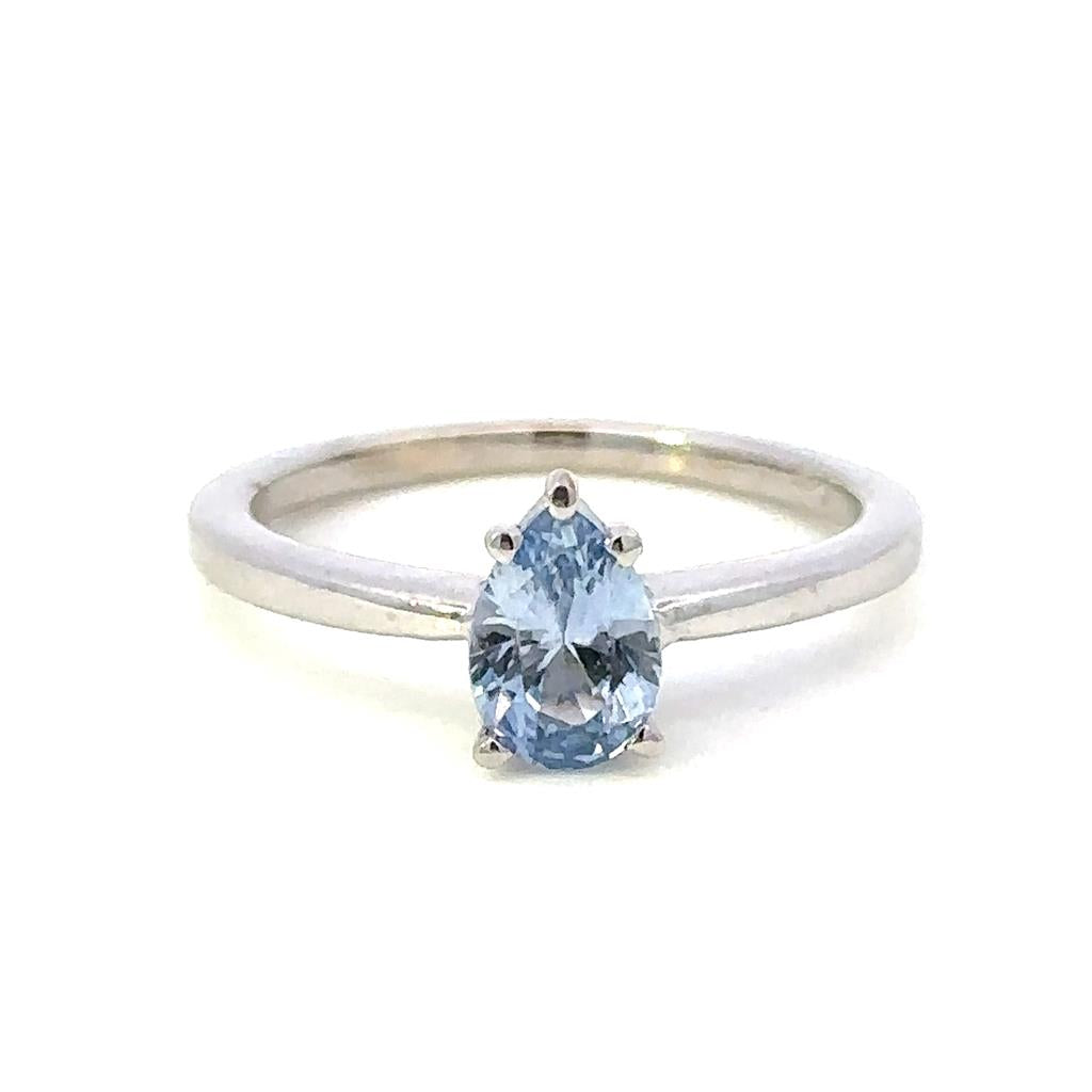 Solitare Style Colored Stone Ring 14 KT White with Sapphire size 6
