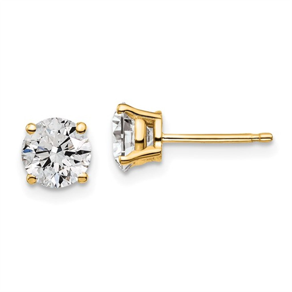 Lab Diamonds Birth Stone Stud Earrings 14 Karat Gold Yellow 1.50 Carat Total Weight