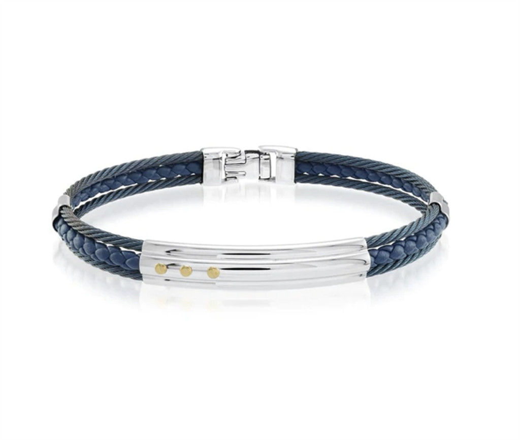 Cable Link Alternative Metal Bracelet Stainless Steel Blue Gold IP Color 8" Long