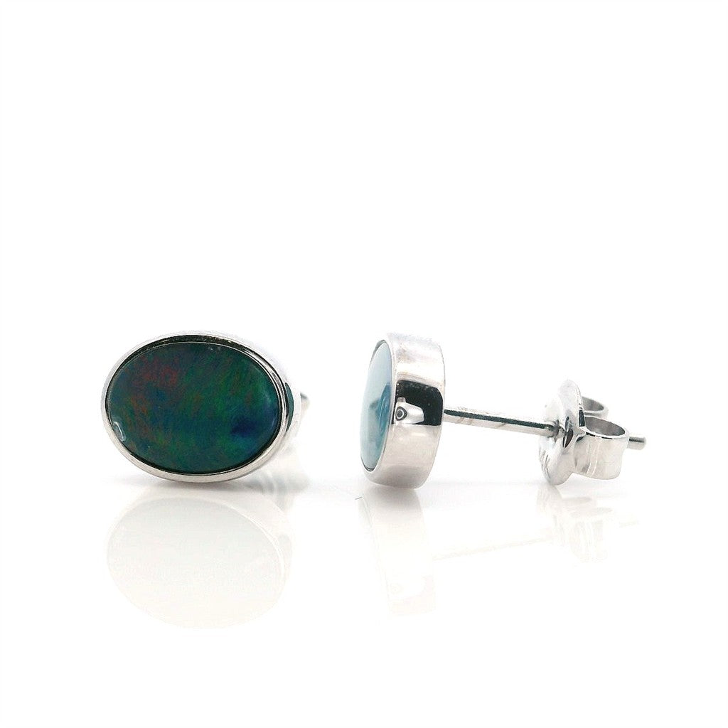 14KT White Gold Oval Opal Stud Earrings