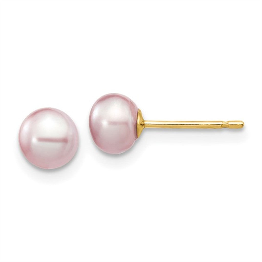 Single Pearl Studs Earring 14 Karat Gold Yellow 6mm Fresh Water Pearls