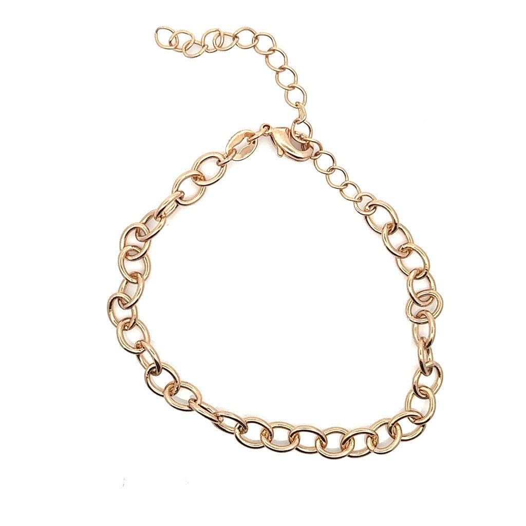 Rolo Link Alternative Metal Bracelet 5 mm wide Brazilian 18KT Layer over Brass Yellow Color 8" Long