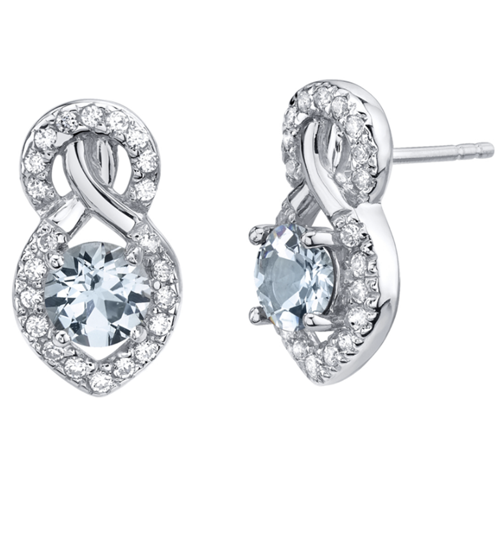 Stud Drop Style Sterling Silver White With Round Aquas And Round Cubic Zirconia